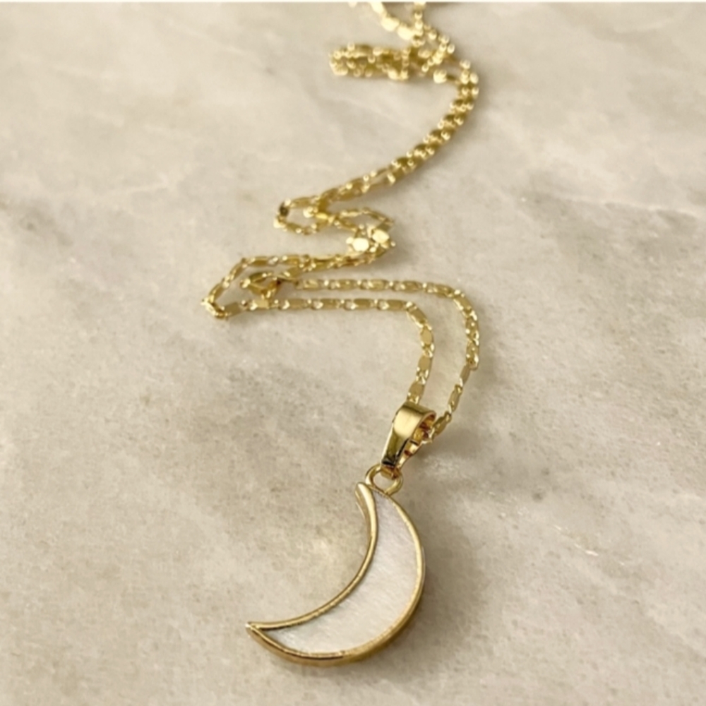 Mother of Pearl Crescent Moon Gold Plated Necklace
